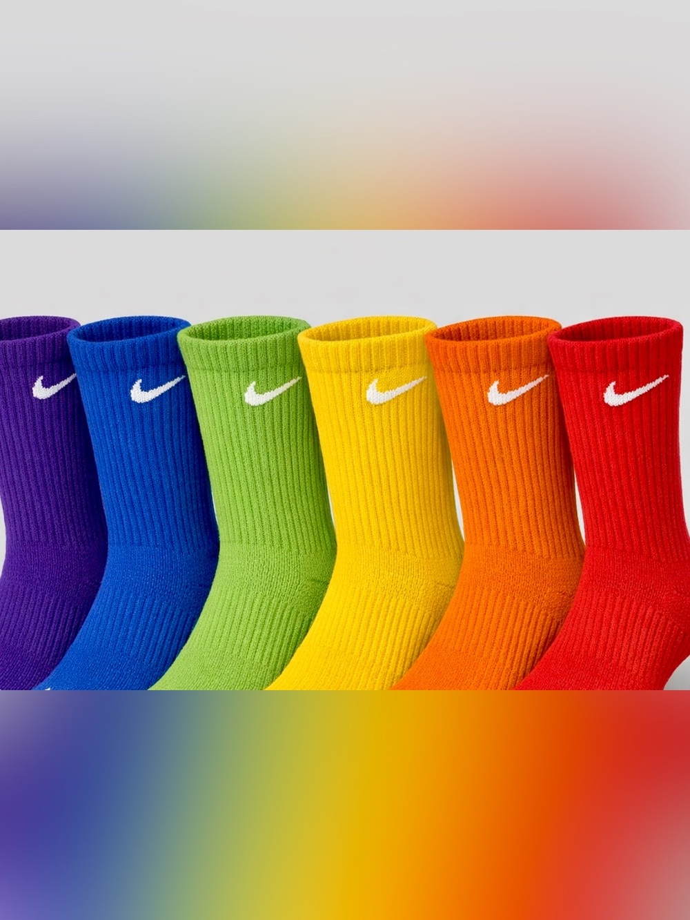 Nike Colorblock Crew Socks in Red, Orange, Yellow, Green, Blue, Purple